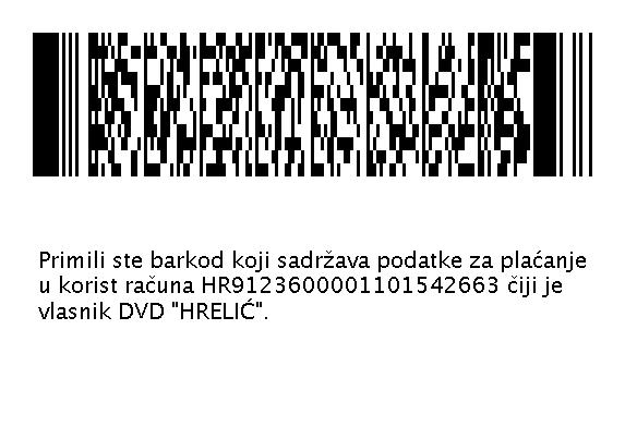 Barkod za uplatu donacije na račun DVD-a Hrelić